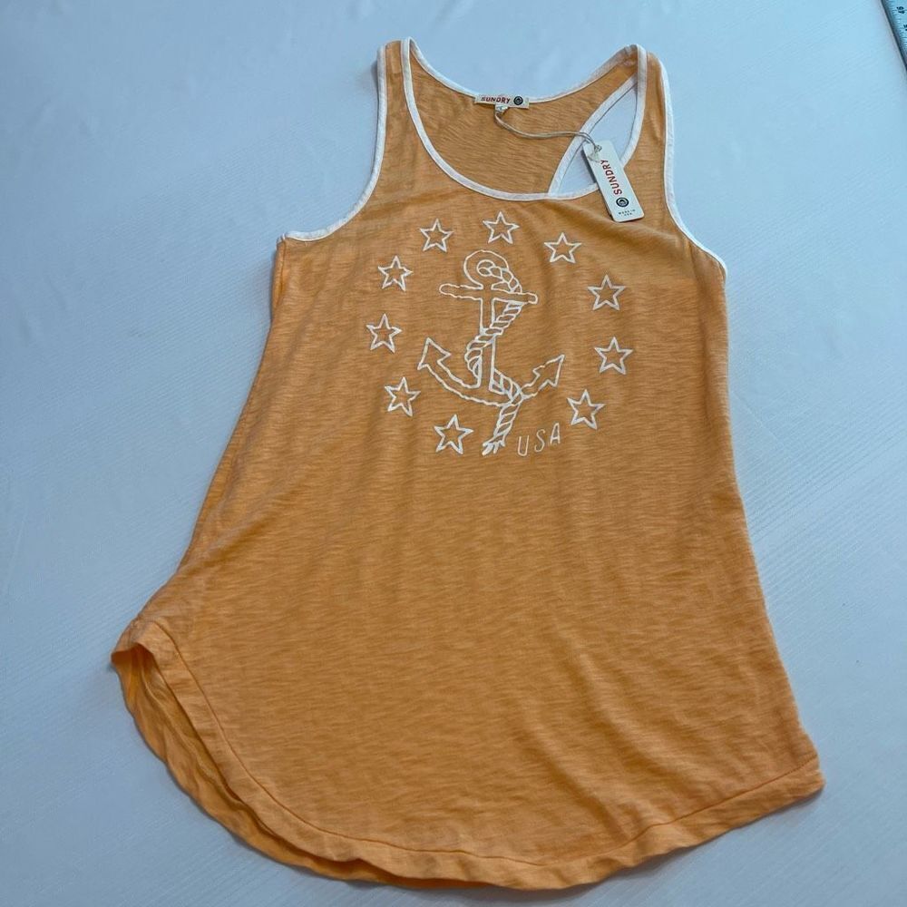 NWT Anthropologie Sundry Sorbet Orange Anchor Basic Tank Top Size 1 Small New
